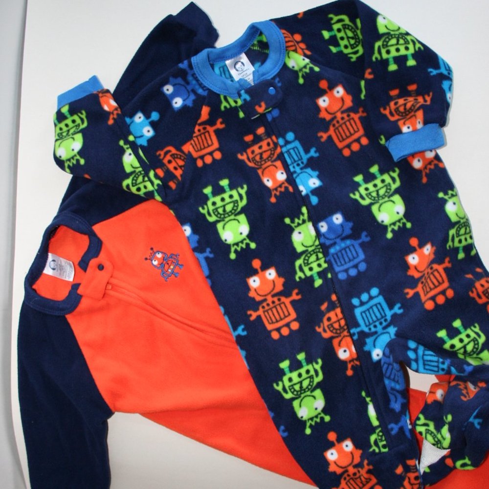 18M Lot Robot EUC Footie Pajamas Gerber Boy 2 pc Orange Blue